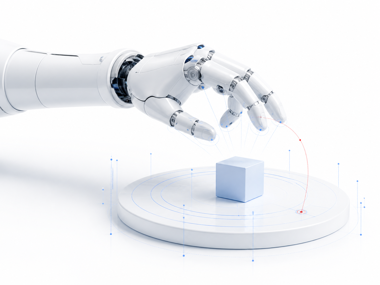 A robotic hand reasoning about how to grasp a cube